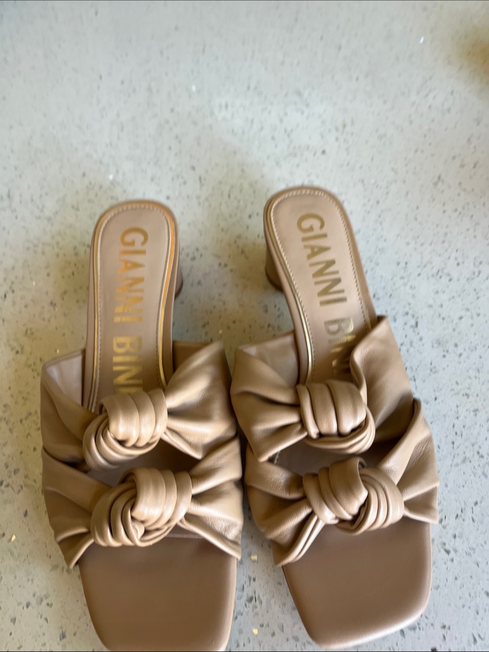 Gianni Bini Tan Leather Knot-Front Slide Sandals